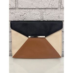 Express Women Colorblock Brown Black Beige Envelope Clutch Purse